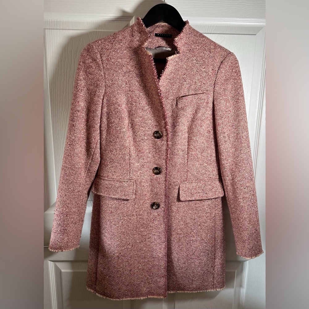 Sisley Rose Pink Tweed Wool Coat Jacket US 4 Mid-Thigh Length Italian Tailored - Picture 2 of 15